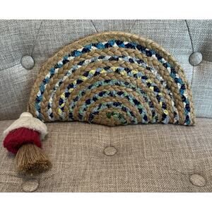 Anthropologie ANTIK KRAFT Chindi Moon Multi Woven Straw Clutch Bag Tassels